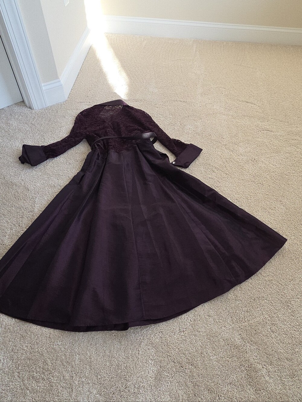 Eliza J Deep Plum Lace Bodice Long Sleeve Fit-and-Flare Dress